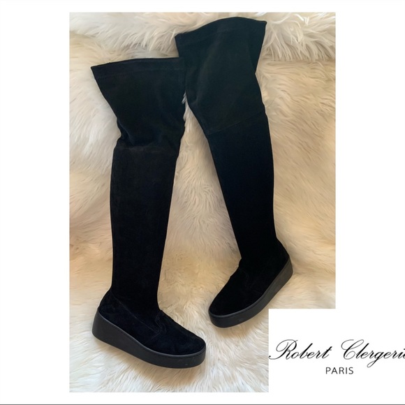 Robert Clergerie Shoes - ROBERT CLERGERIE Suede Over The Knee Platform Boots